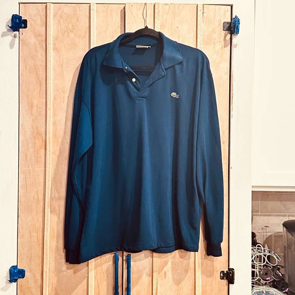 Lacoste Men’s Long Sleeve Polo Shirt Blue Classic Croc Logo Size XXL